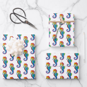 Rainbow Polygonal Seahorse Wrapping Paper Sheet