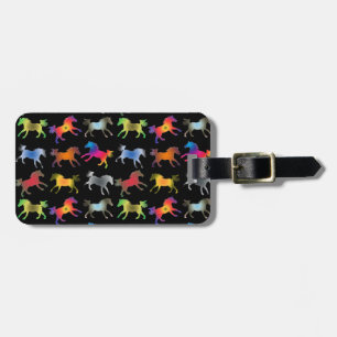 Rainbow Ponies on Black Luggage Tag