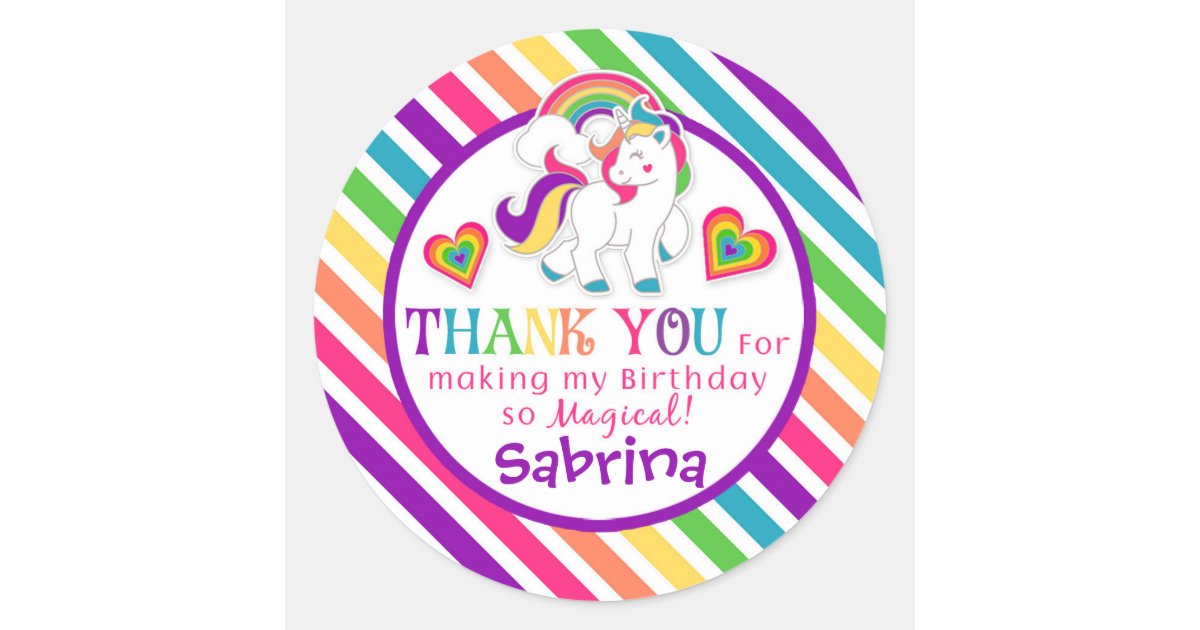 rainbow pony unicorn birthday thank you stickers zazzle