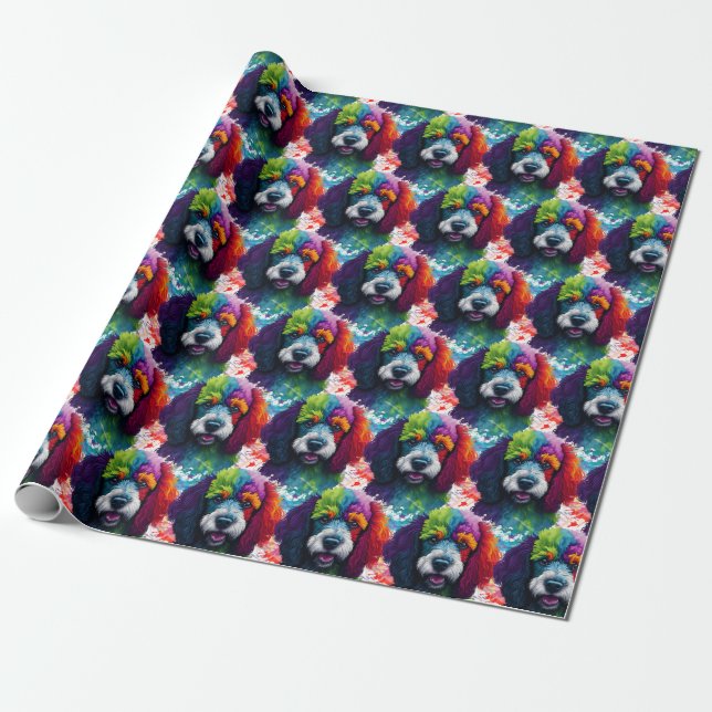 Rainbow Poodle Watercolor Wrapping Paper (Unrolled)