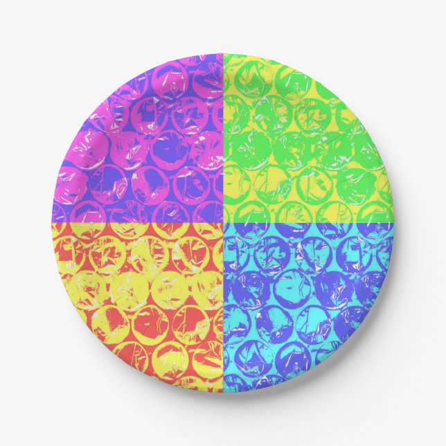 Rainbow pop art bubble wrap paper plate (Front)