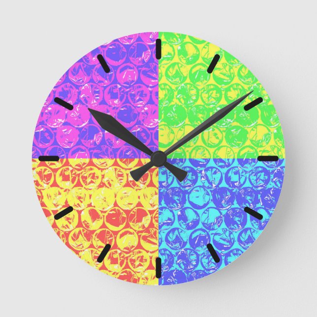 Rainbow pop art bubble wrap round clock (Front)
