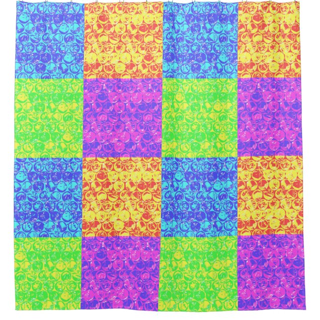 Rainbow pop art bubble wrap shower curtain (Front)
