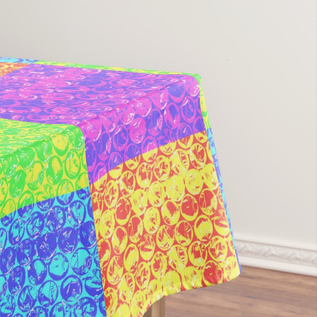 Rainbow pop art bubble wrap tablecloth (In Situ)