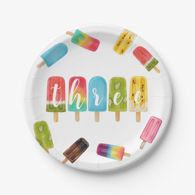 Rainbow Pop Birthday 3rd Birthday Paper Plate (Front)