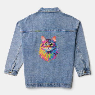 Rainbow Pop Cat – Vibrant Vector Feline Art Denim Jacket