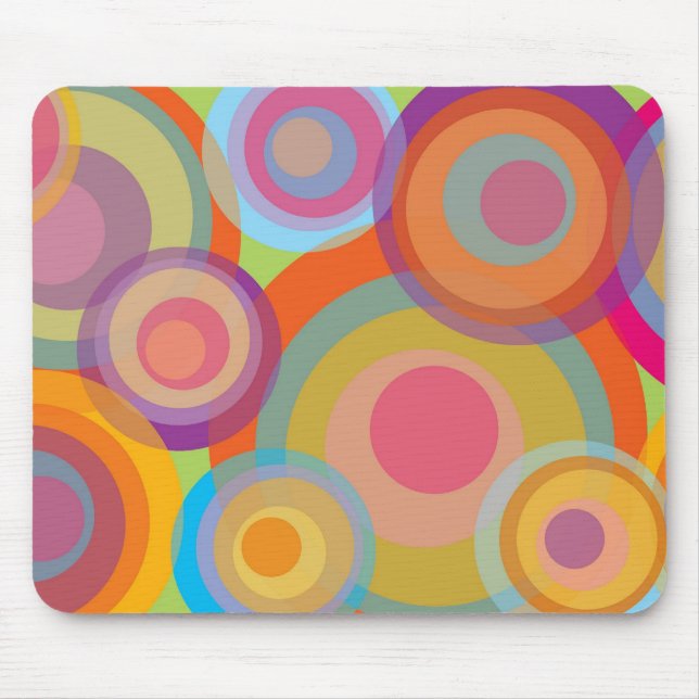 Rainbow Pop Circles Colourful Retro Fun Groovy Mouse Pad (Front)