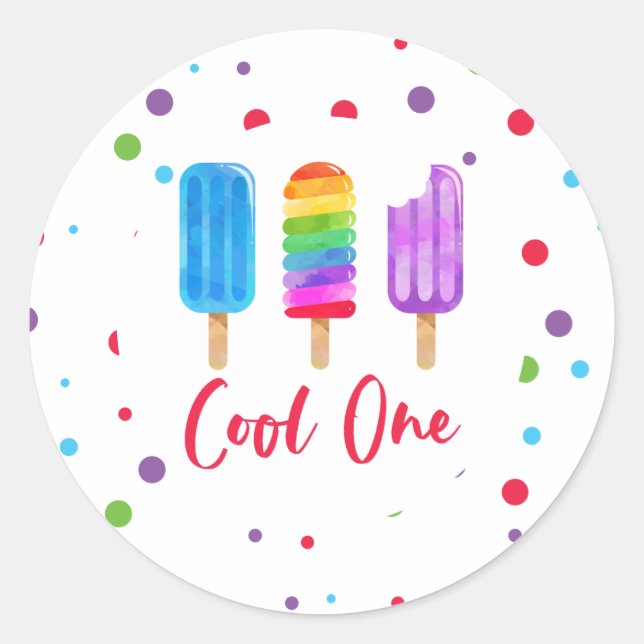 Rainbow Pop Cool One 1st Birthday Classic Round Sticker (Front)