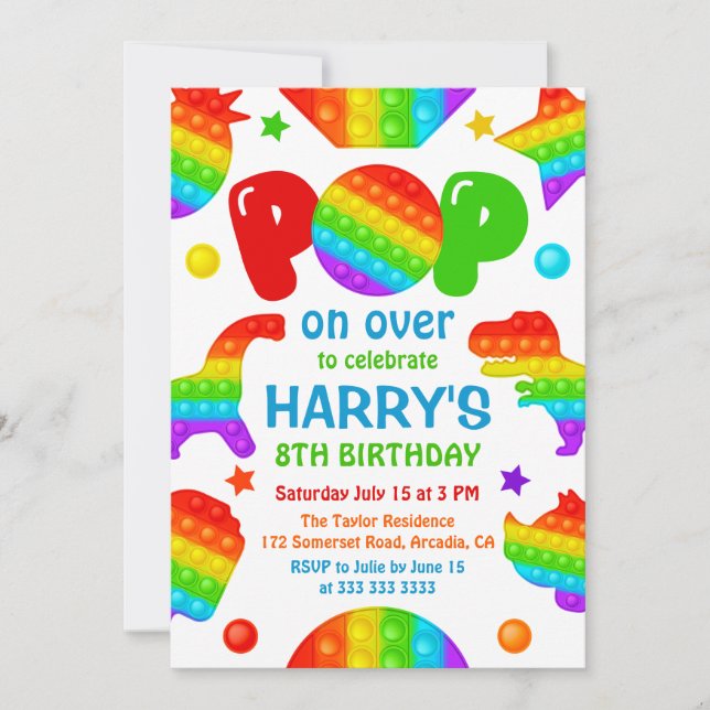 Rainbow Pop It Fidget Toy Birthday Party Boy's Invitation (Front)