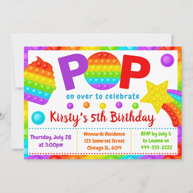 Rainbow Pop It Fidget Toy Birthday Party Invitation (Front)
