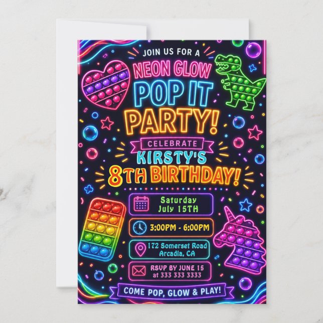Rainbow Pop It Fidget Toy Birthday Party Invitation (Front)