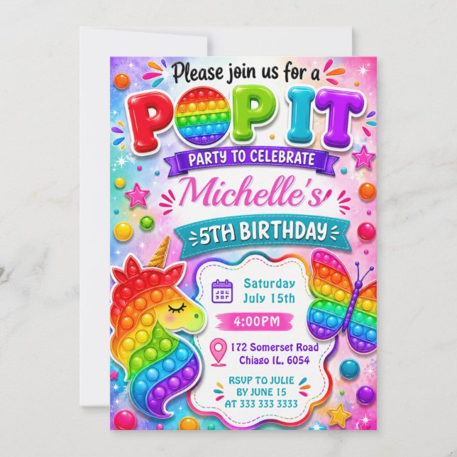 Rainbow Pop It Fidget Toy Birthday Party Invitation (Front)