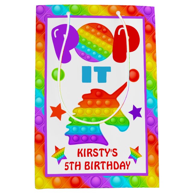 Rainbow Pop It Fidget Toy Birthday Party Medium Gift Bag (Front)