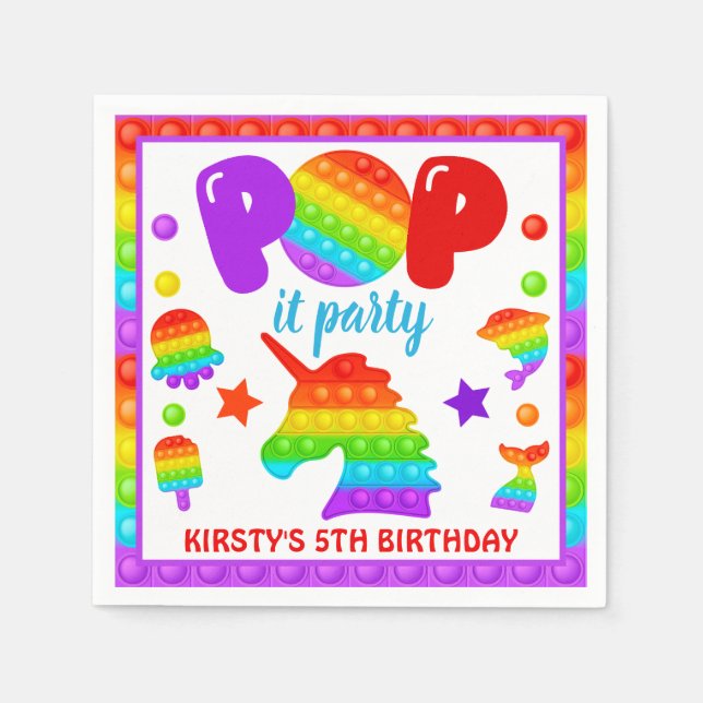 Rainbow Pop It Fidget Toy Birthday Party Napkin (Front)
