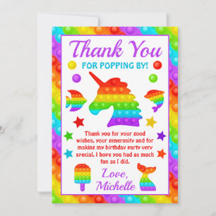 Rainbow Pop It Fidget Toy Birthday Party Thank You Card