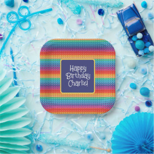 Rainbow Pop It Fidget Toy Pattern Personalised Paper Plate