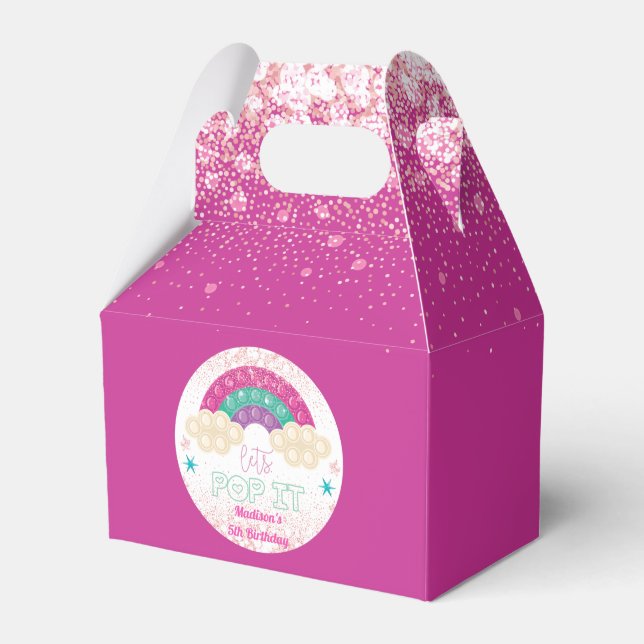 Rainbow Pop It Girl Birthday Pink Favour Box (Front Side)