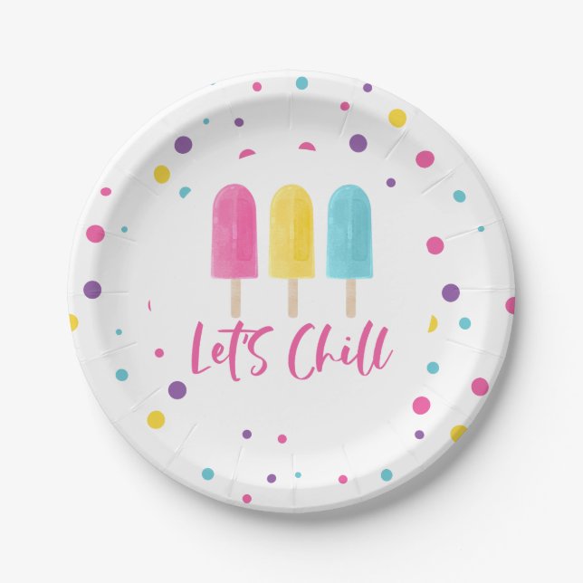 Rainbow Pop Let's Chill Birthday Paper Plate (Front)