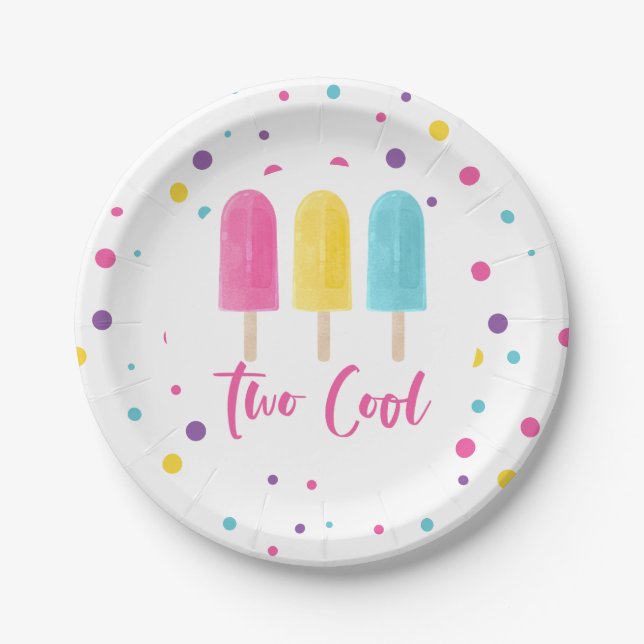 Rainbow Pop Two Cool 2nd Birthday Paper Plate (Front)