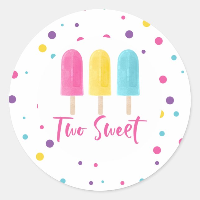 Rainbow Pop Two Sweet 2nd Birthday Classic Round Sticker (Front)