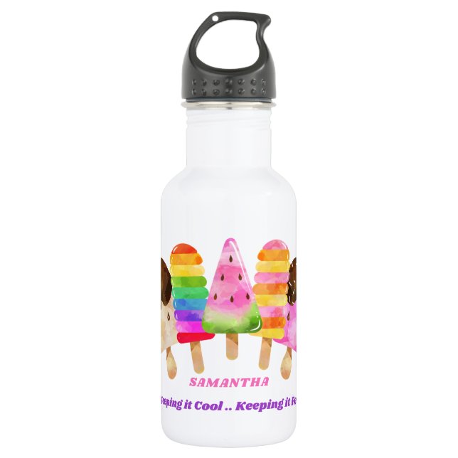 Rainbow Popsicle Colourful Kids Personalised 532 Ml Water Bottle (Front)