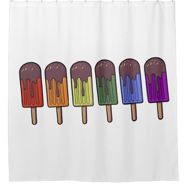 Rainbow Popsicle Parade Shower Curtain (Front)