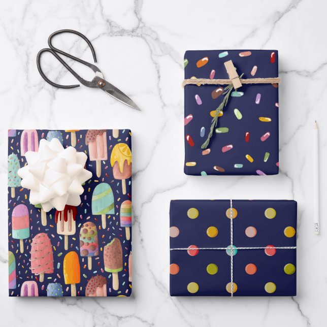 Rainbow Popsicles Set of 3 Gift Wrap (Front)