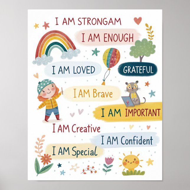 Rainbow Positive Affirmations Poster for Kids (Front)