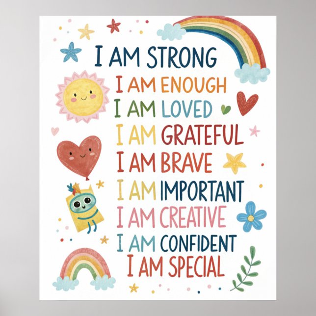 Rainbow Positive Affirmations Poster for Kids (Front)
