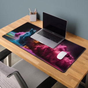 Rainbow Powder Blast On Black Desk Mat