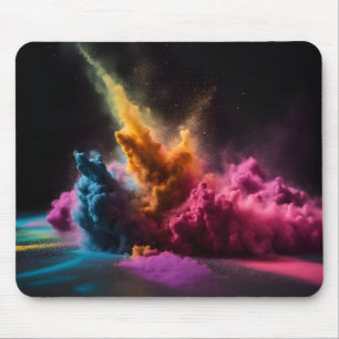 Rainbow Powder Blast On Black Mouse Pad