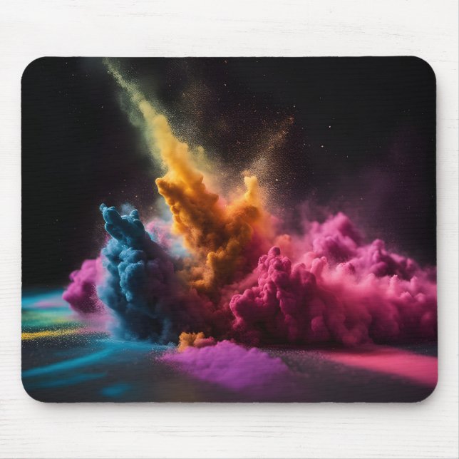 Rainbow Powder Blast On Black Mouse Pad (Front)