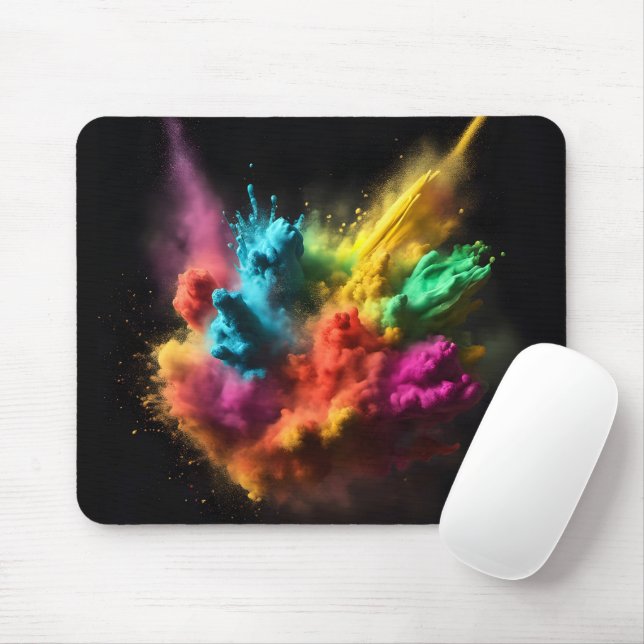 Rainbow Powder Blast On Black Mouse Pad (With Mouse)