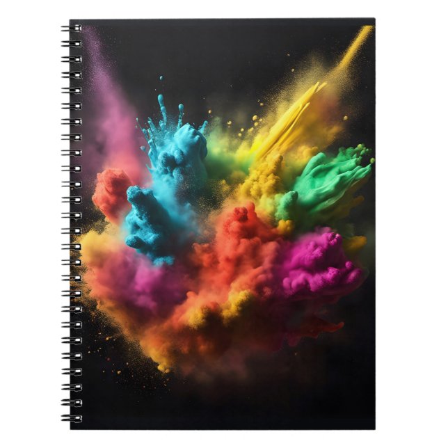 Rainbow Powder Blast On Black Notebook (Front)
