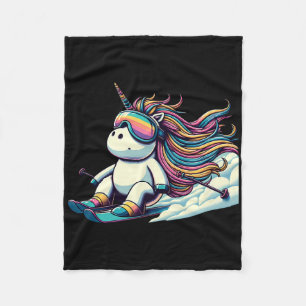 Rainbow Powder Rider Cute Alpine Unicorn Ski  Fleece Blanket