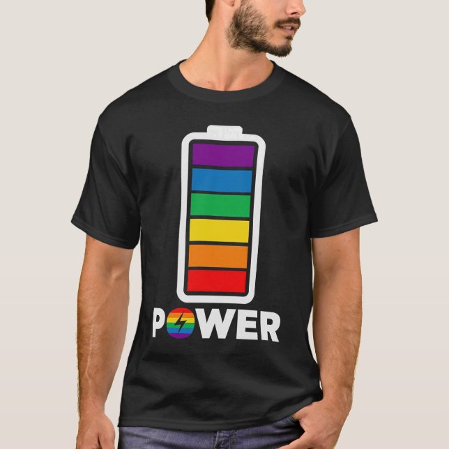 Rainbow Power Battery LGBTQ Gay Lesbian Awareness T-Shirt (Front)