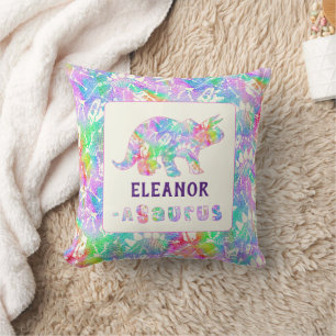 Rainbow Prehistoric Dinosaur Name  Cushion