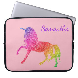 Rainbow Pretty Glitter Sparkle Unicorn Girl's Laptop Sleeve