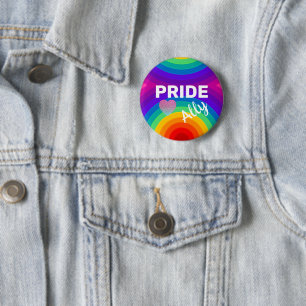 Rainbow Pride Ally with Heart 6 Cm Round Badge