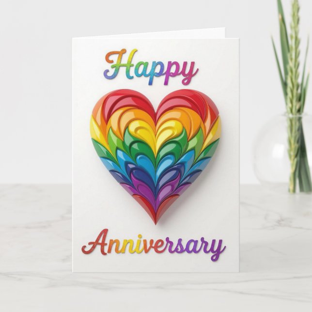 Rainbow Pride Anniversary Card, happy anniversary, Holiday Card (Front)