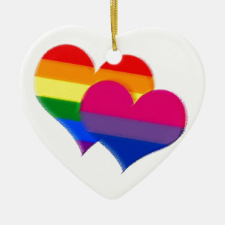 Rainbow pride bi pride hearts ceramic ornament