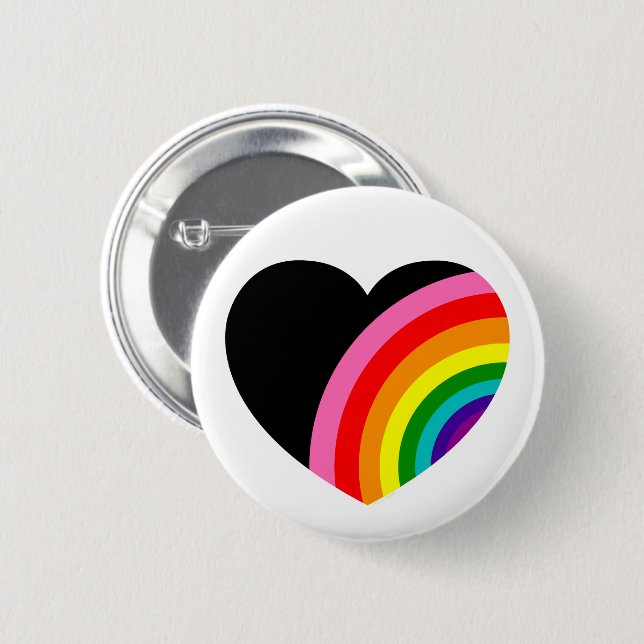 Rainbow Pride Black Heart 6 Cm Round Badge (Front & Back)