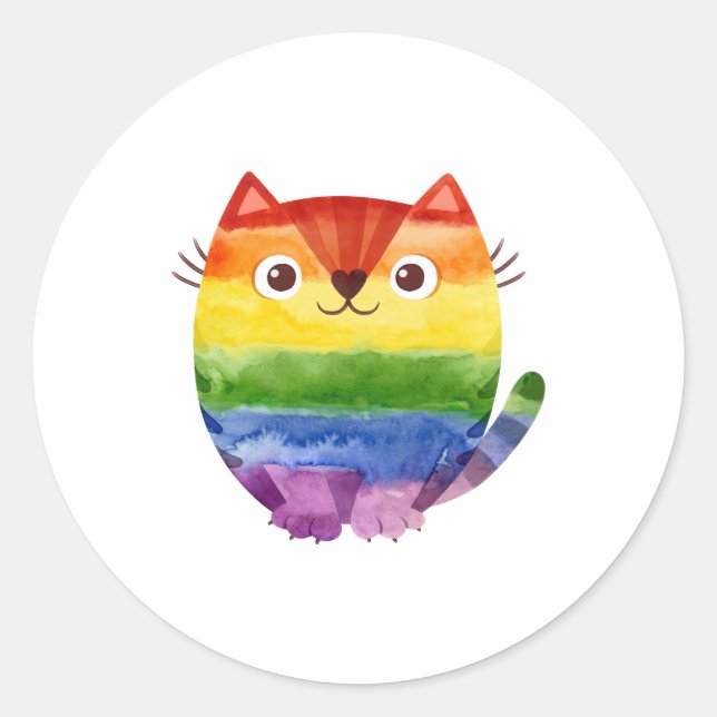 Rainbow Pride Cat Classic Round Sticker (Front)