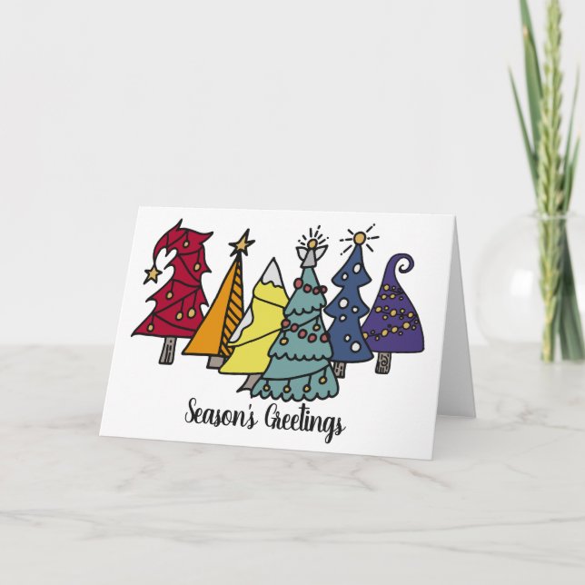 Rainbow Pride Christmas Trees Holiday Card (Front)