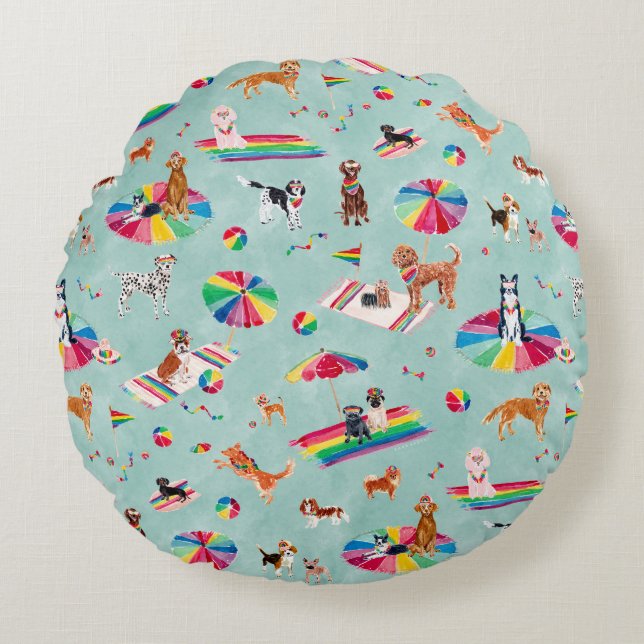 RAINBOW PRIDE DOG BEACH ROUND CUSHION (Front)