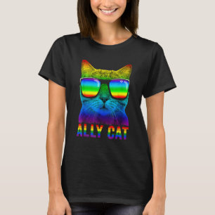 Rainbow Pride Flag Ally Cat LGBT Gay Boys Men Girl T-Shirt