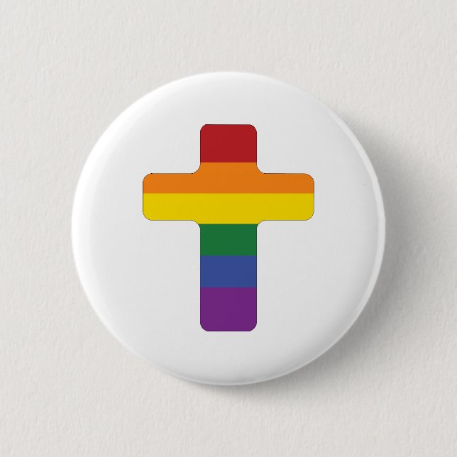 Rainbow Pride Flag Cross 6 Cm Round Badge (Front)
