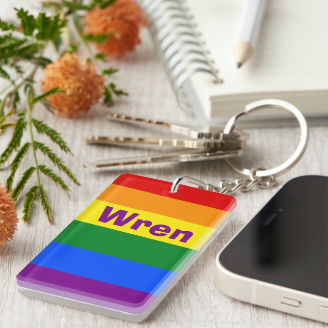 Rainbow Pride Flag Name or Monogram Key Ring (Front Right)