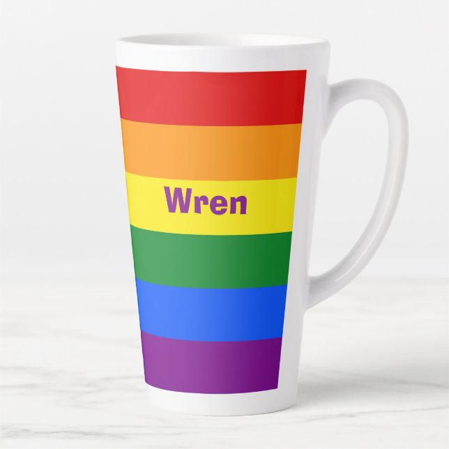 Rainbow Pride Flag Name or Monogram Latte Mug (Right)