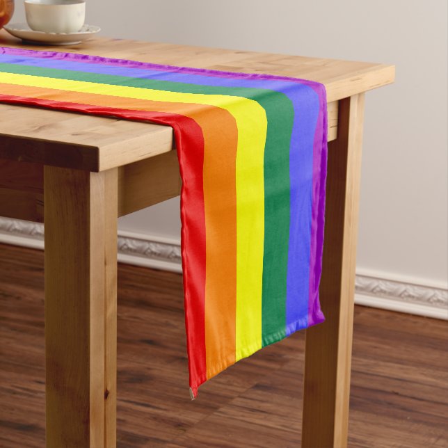 Rainbow Pride Flag Short Table Runner (In Situ)